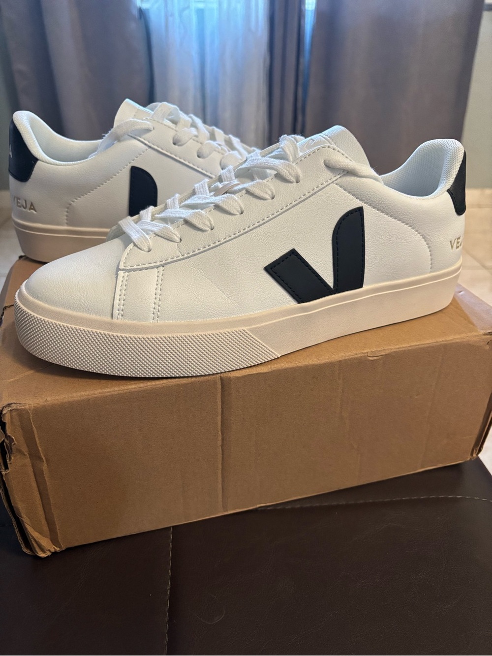 Veja White Sneakers with Black V Logo - Men's